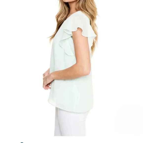 Cristina B Flutter Sleeve Top Pale Green Women's Small Lightweight Shirt - Picture 1 of 15